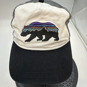 Patagonia Bear Hat Cap Snap Back Black White Gray Trucker Mesh Mens